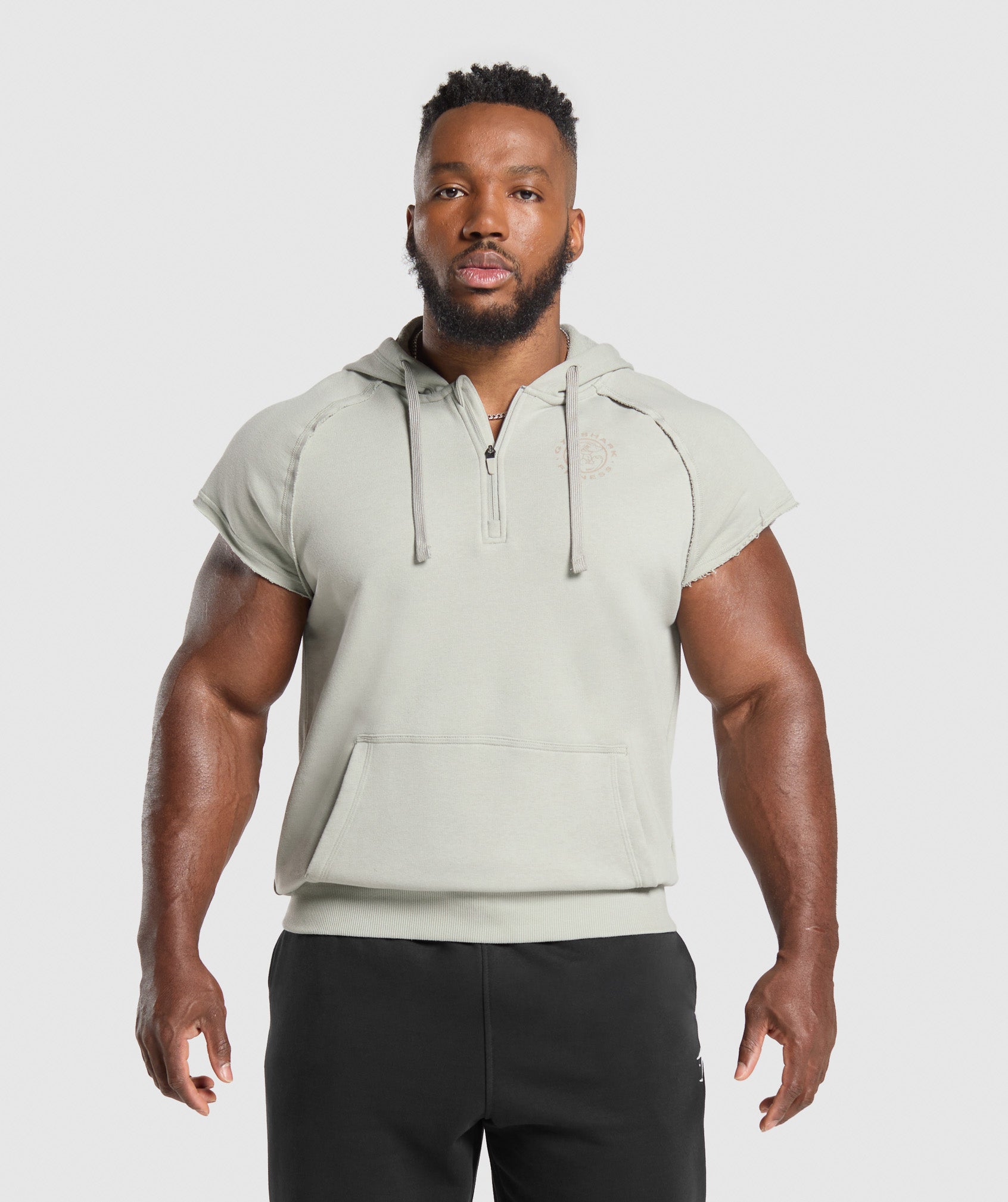Legacy 1/4 Zip Cap Sleeve Hoodie - Stone Grey