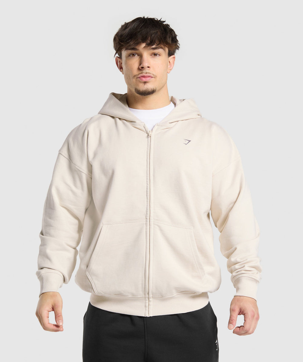 Atlas Zip Up Hoodie - Oat White