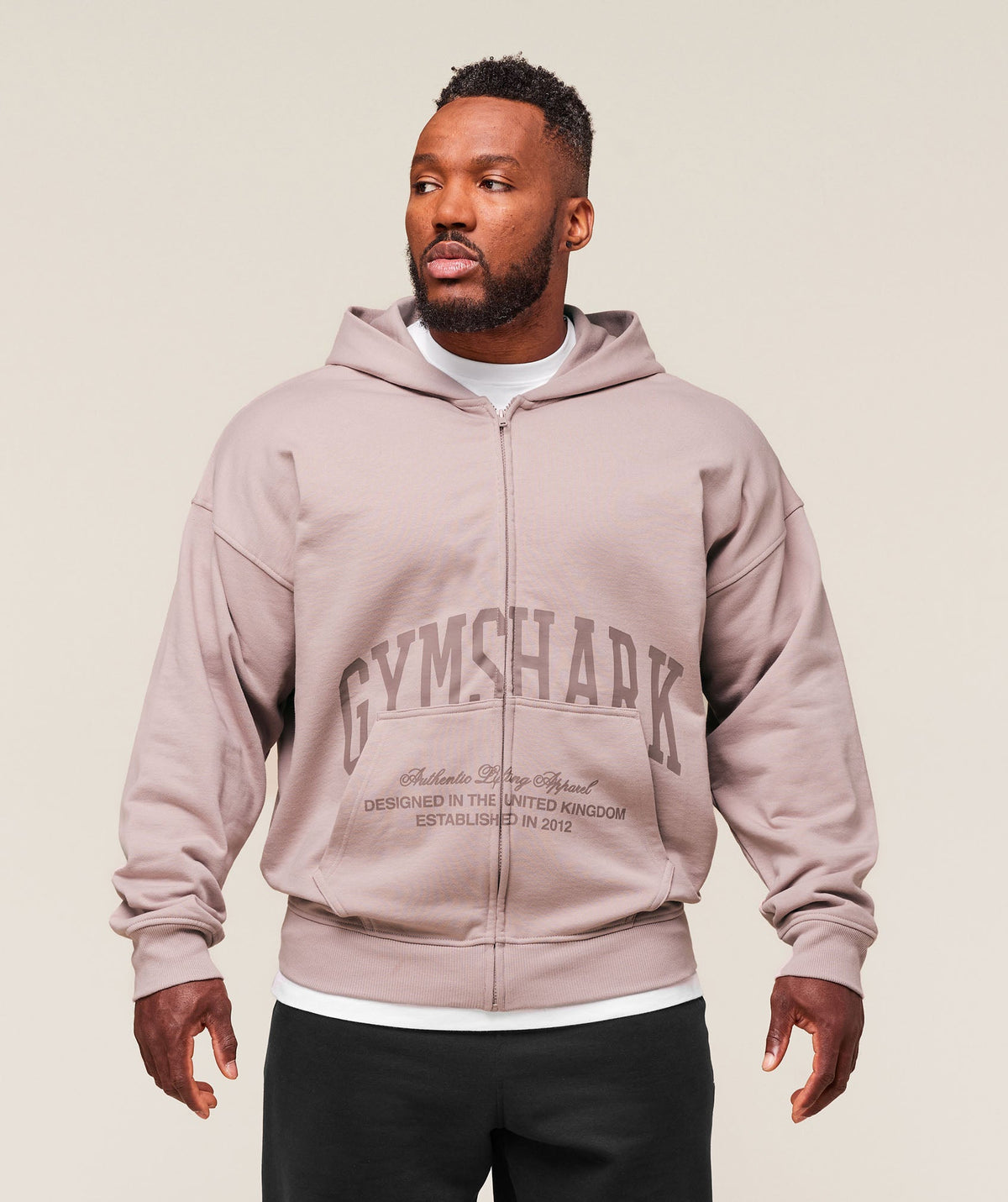 Collegiate Script Zip Up Hoodie - Muted Pink
