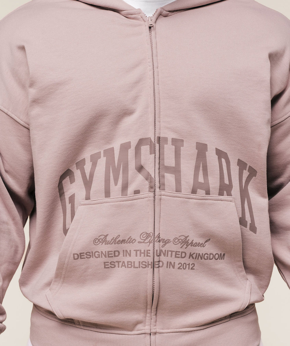 Collegiate Script Zip Up Hoodie - Muted Pink