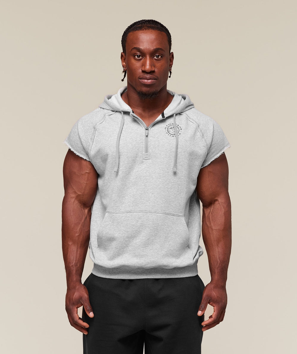 Legacy 1/4 Zip Cap Sleeve Hoodie - Light Grey Core Marl