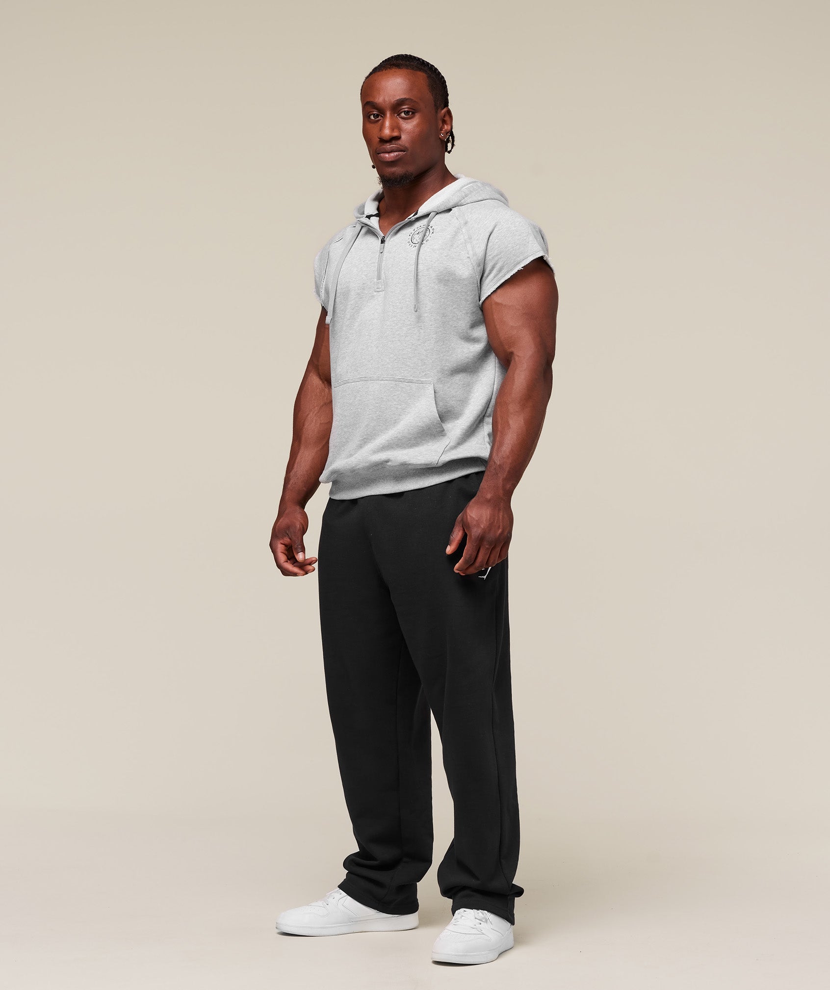 Legacy 1/4 Zip Cap Sleeve Hoodie - Light Grey Core Marl