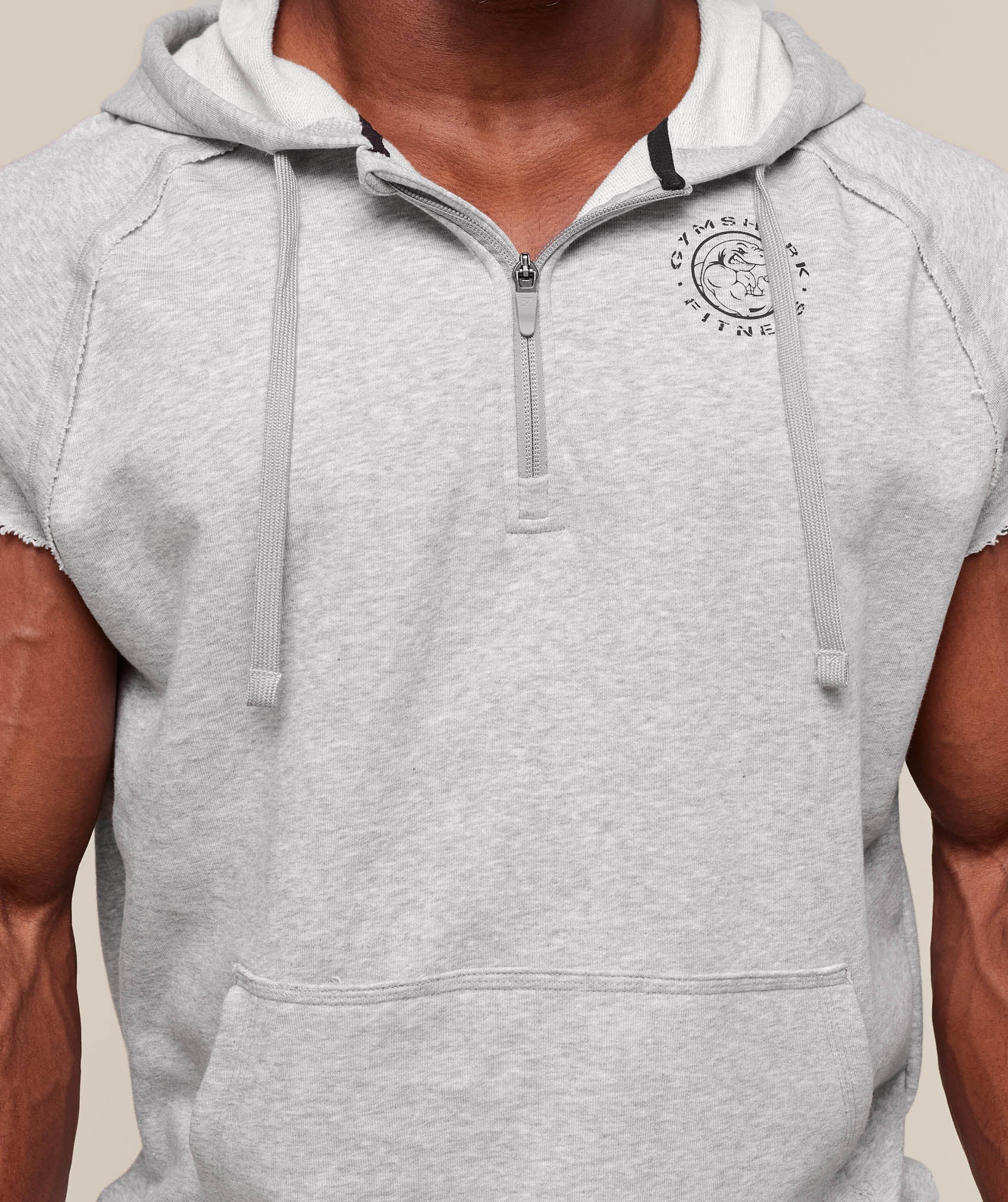 Legacy 1/4 Zip Cap Sleeve Hoodie - Light Grey Core Marl