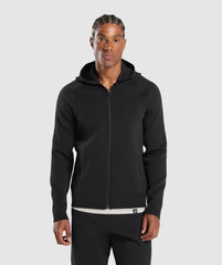 Flat Knit Zip Up Hoodie - Black