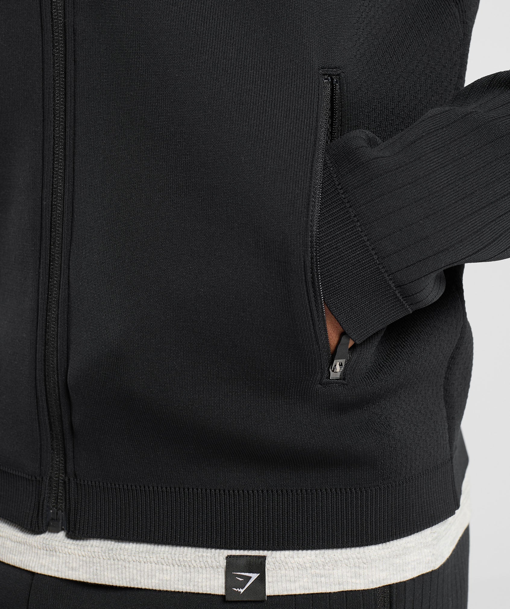 Flat Knit Zip Up Hoodie - Black