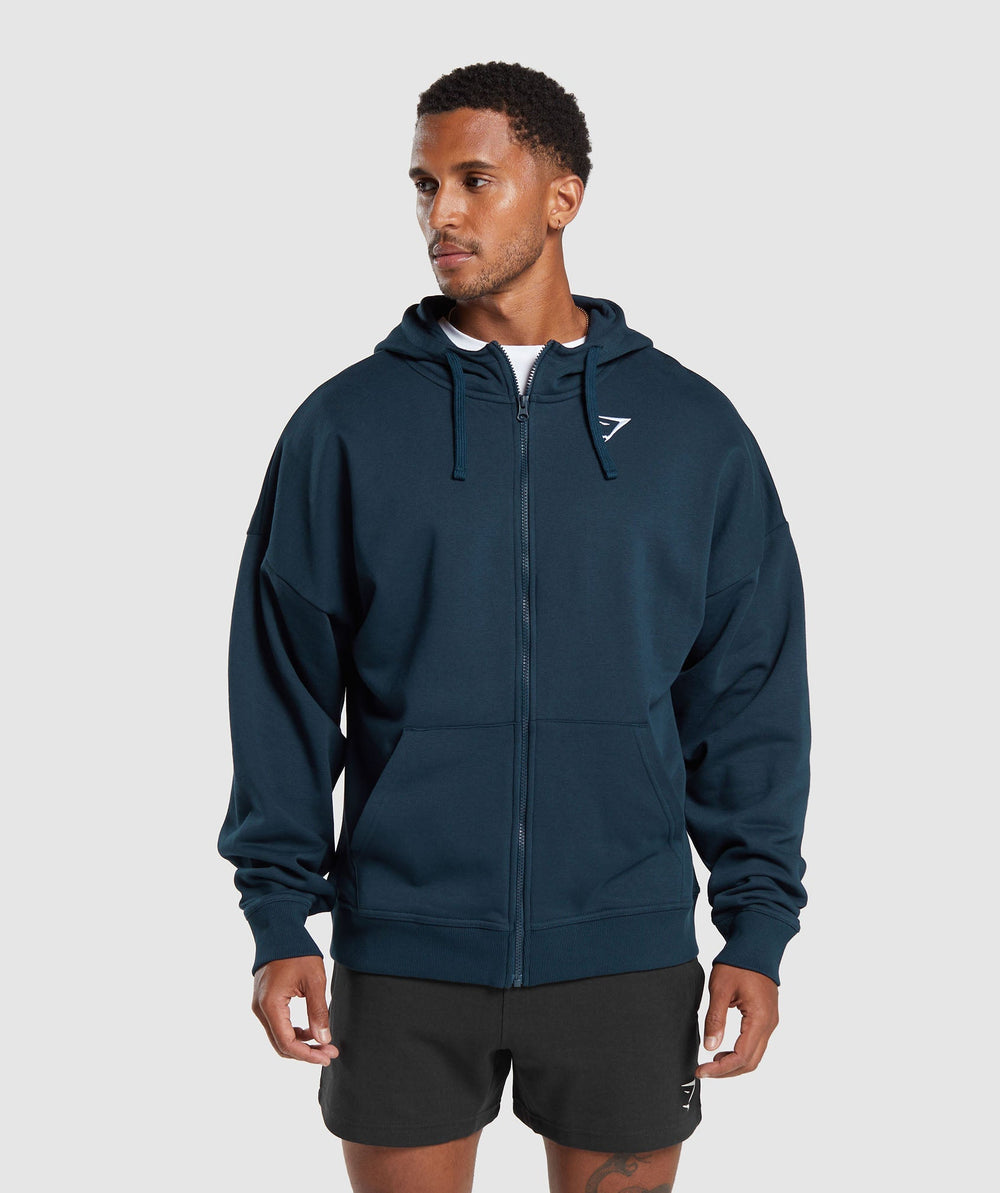 Crest Oversized Zip Up Hoodie - Navy