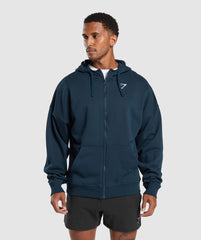 Crest Oversized Zip Up Hoodie - Navy