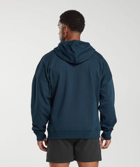 Crest Oversized Zip Up Hoodie - Navy