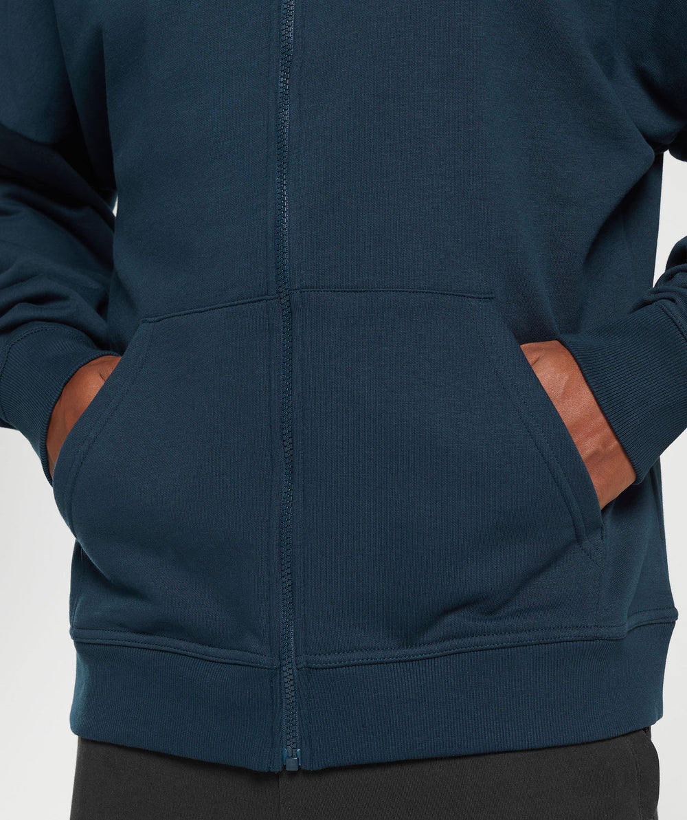 Crest Oversized Zip Up Hoodie - Navy