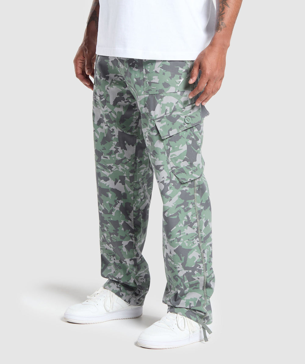 Camo Print Woven Cargo Pants - Unit Green
