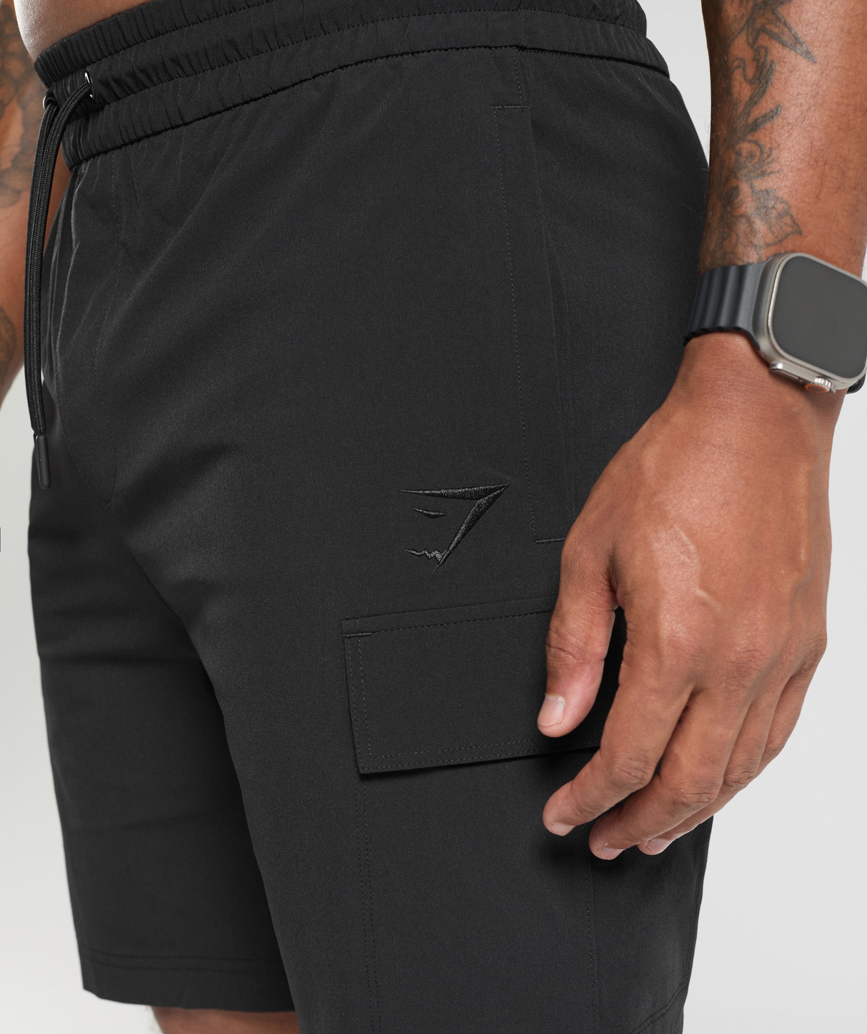 Stretch Woven Cargo Shorts - Black