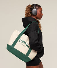 Collegiate Oversized Tote - Oat White/Classic Green