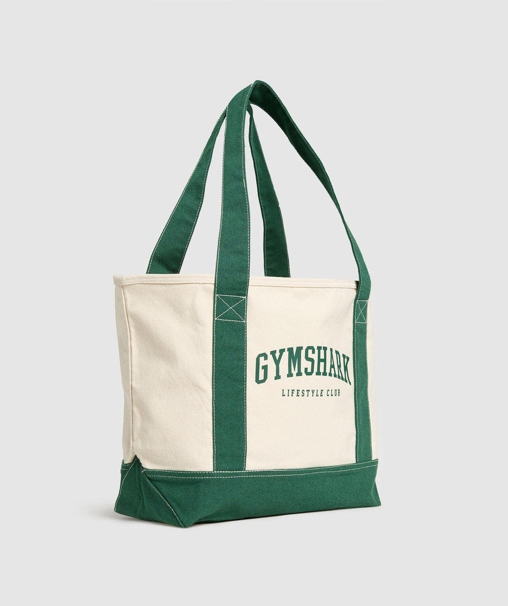 Collegiate Oversized Tote - Oat White/Classic Green