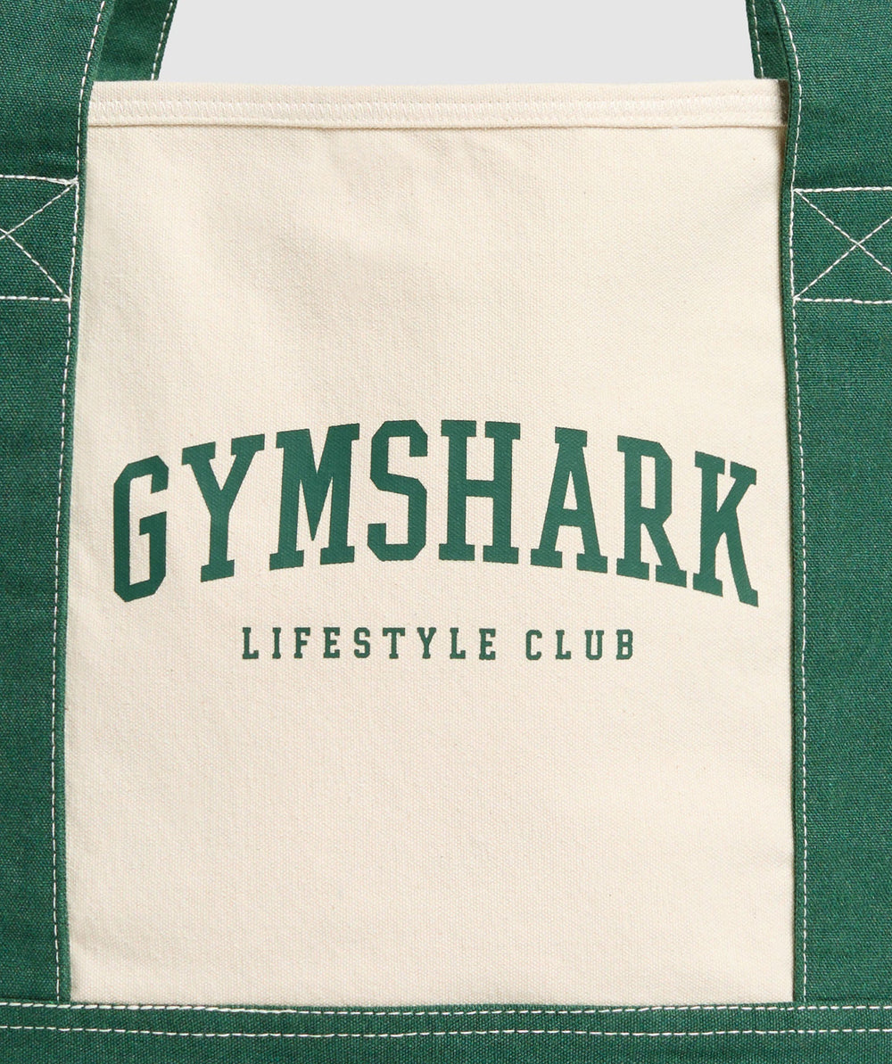 Collegiate Oversized Tote - Oat White/Classic Green