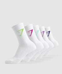 Crew Socks 5pk - Purple/Green/Turquoise/Pink