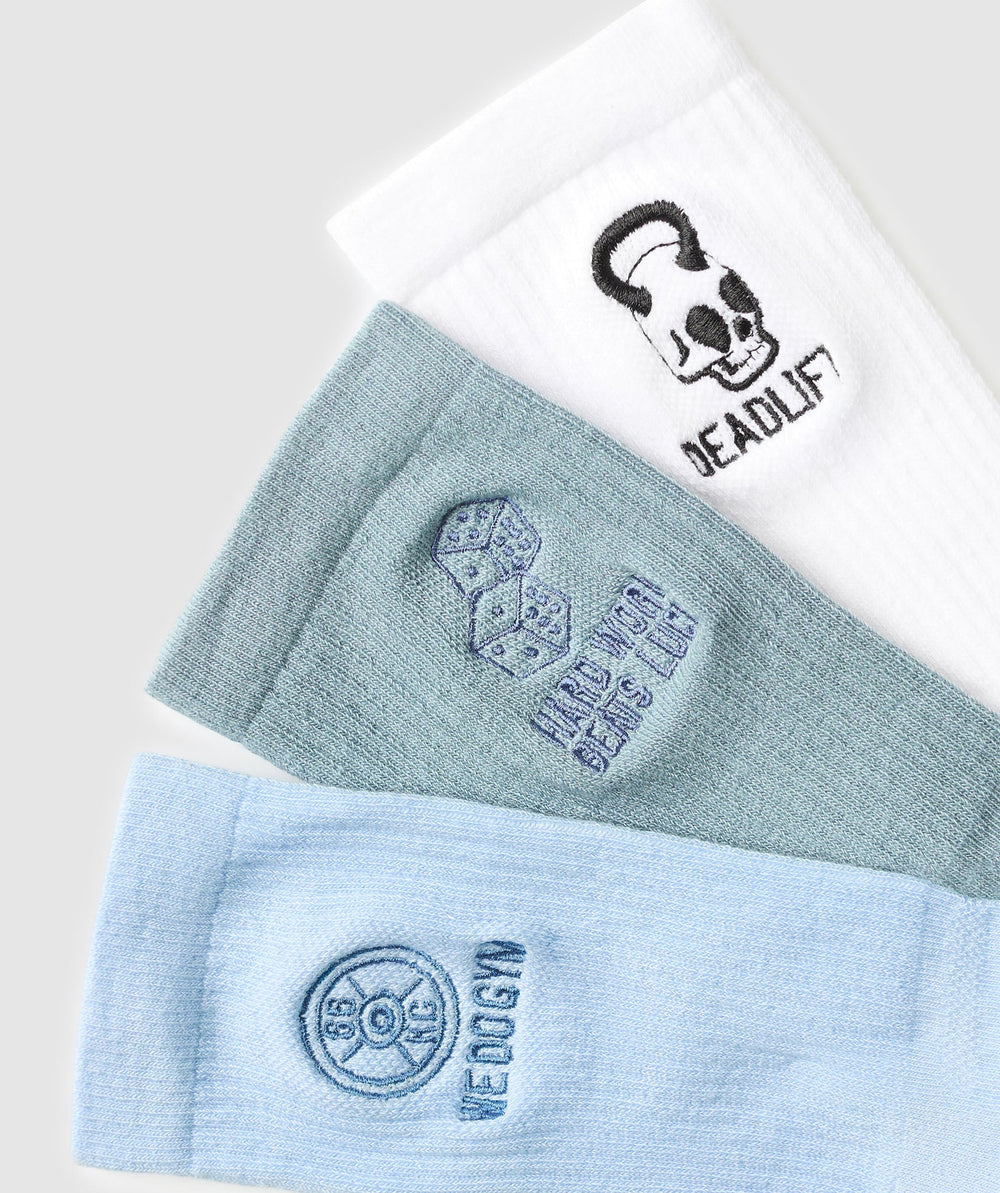 Character Crew Sock 3pk - White/Gentle Blue/Rest Blue