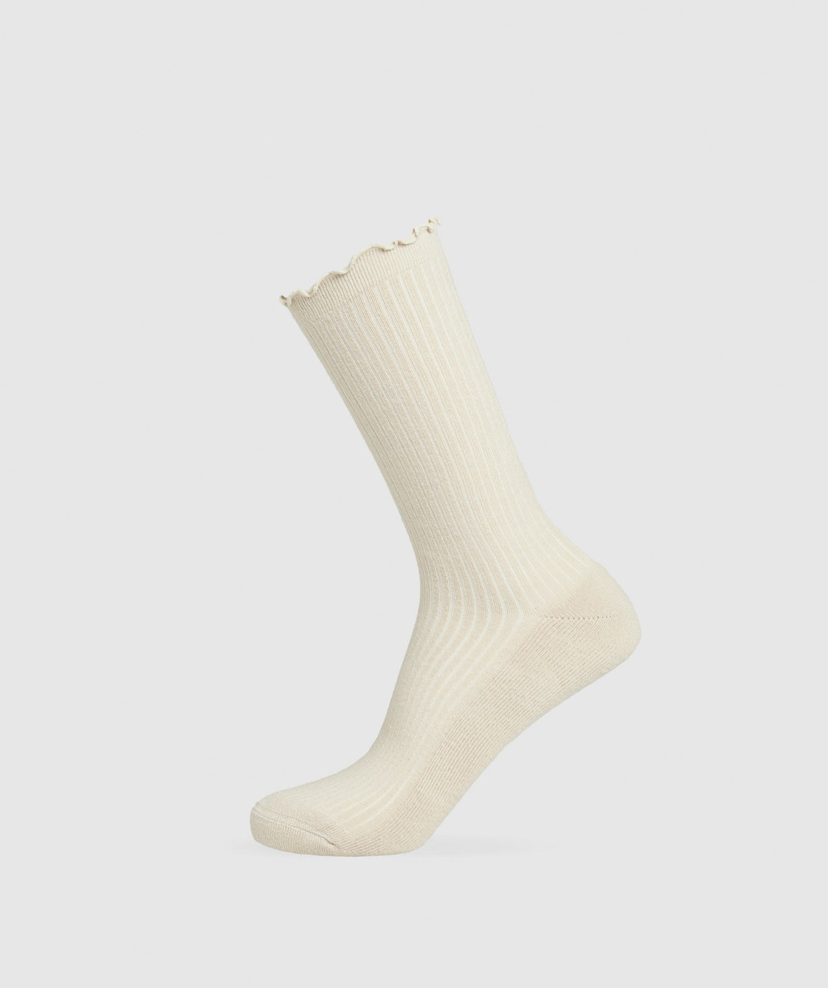 Frill Crew Single Sock - Cream Beige/Soft White