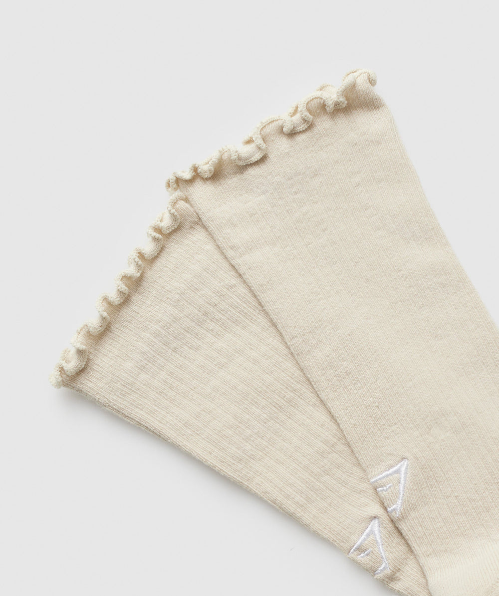 Frill Crew Single Sock - Cream Beige/Soft White