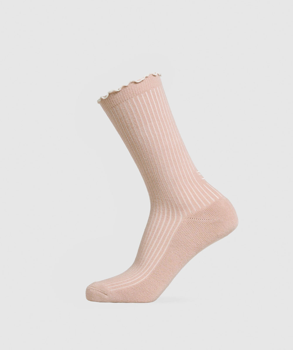 Frill Crew Single Sock - Rest Pink/Oat White