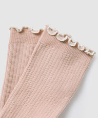 Frill Crew Single Sock - Rest Pink/Oat White