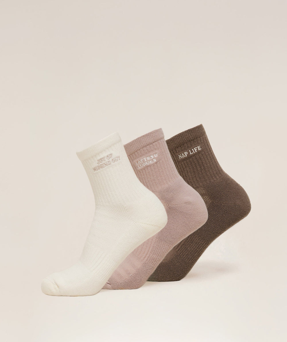 Lattes and Lunges Multi Graphic Midi 3pk - Soft White/Muted Pink/Soft Brown