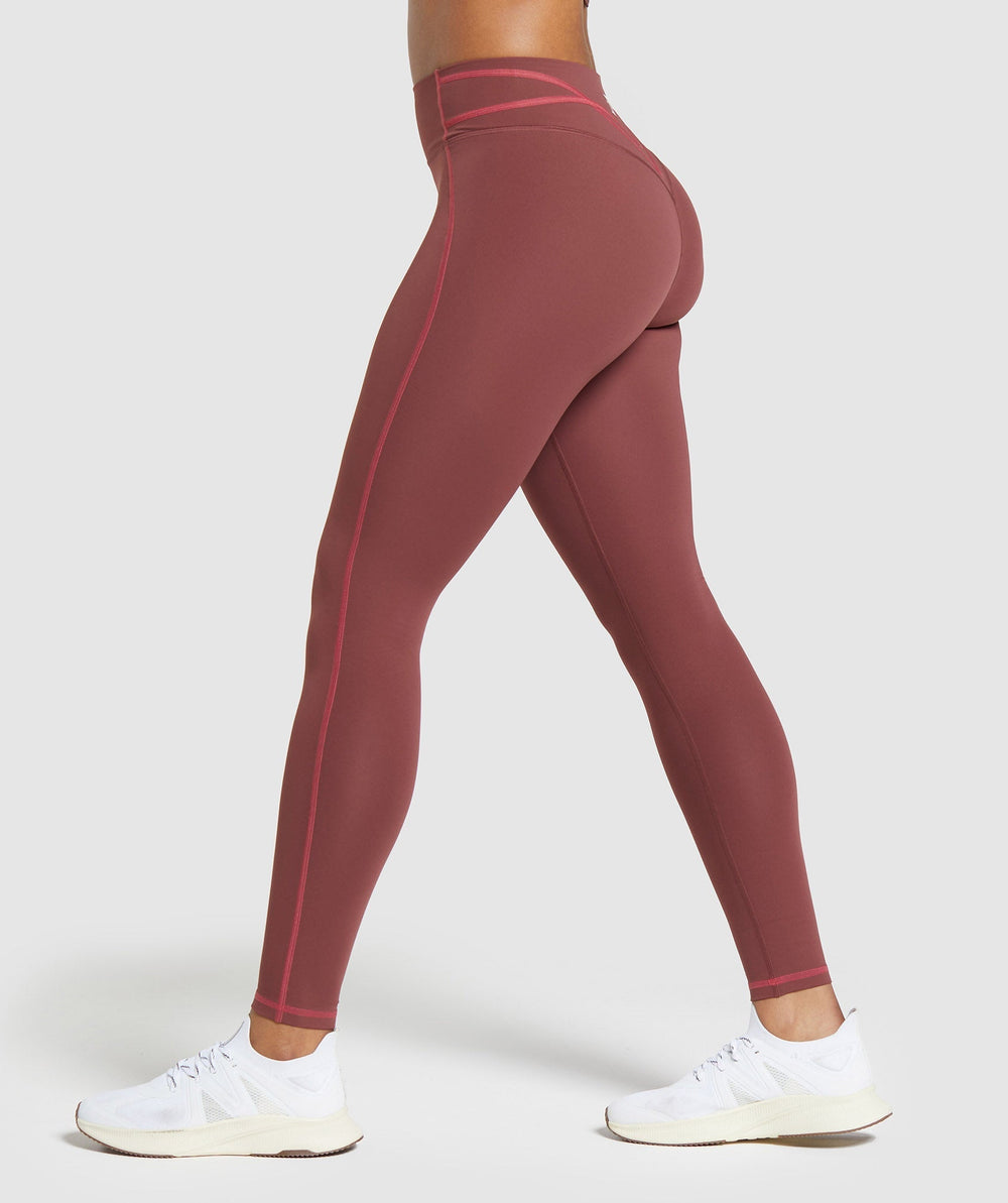 Stitch Feature Leggings - Burgundy Brown