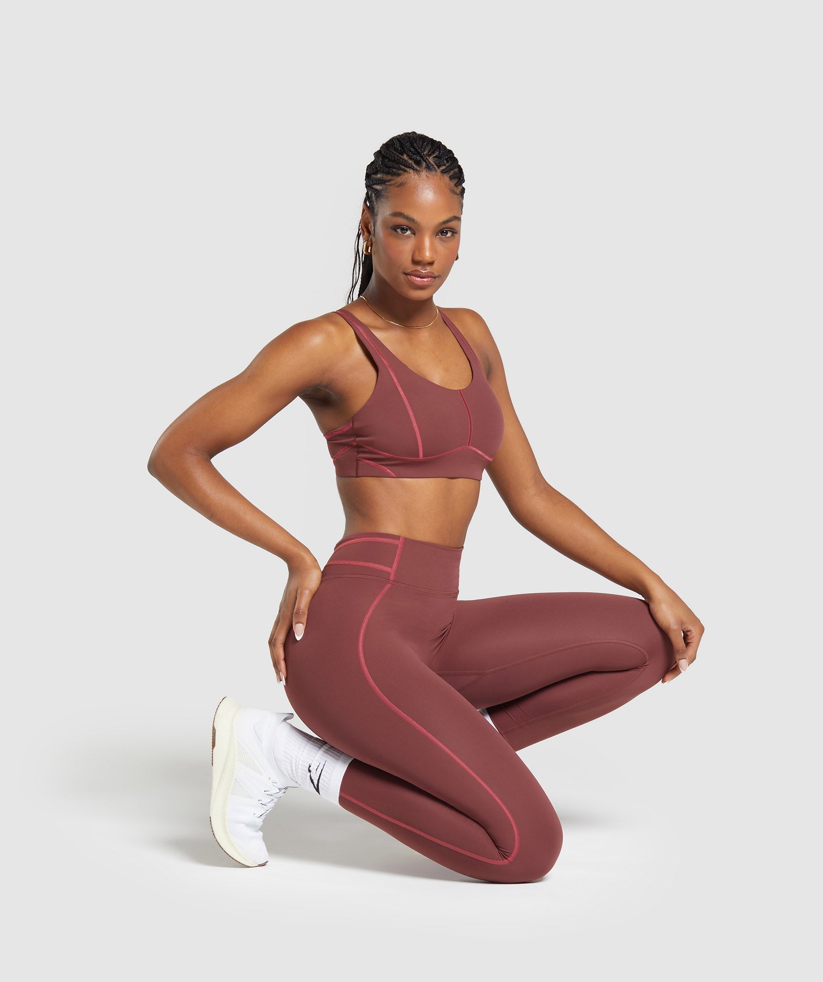 Stitch Feature Leggings - Burgundy Brown