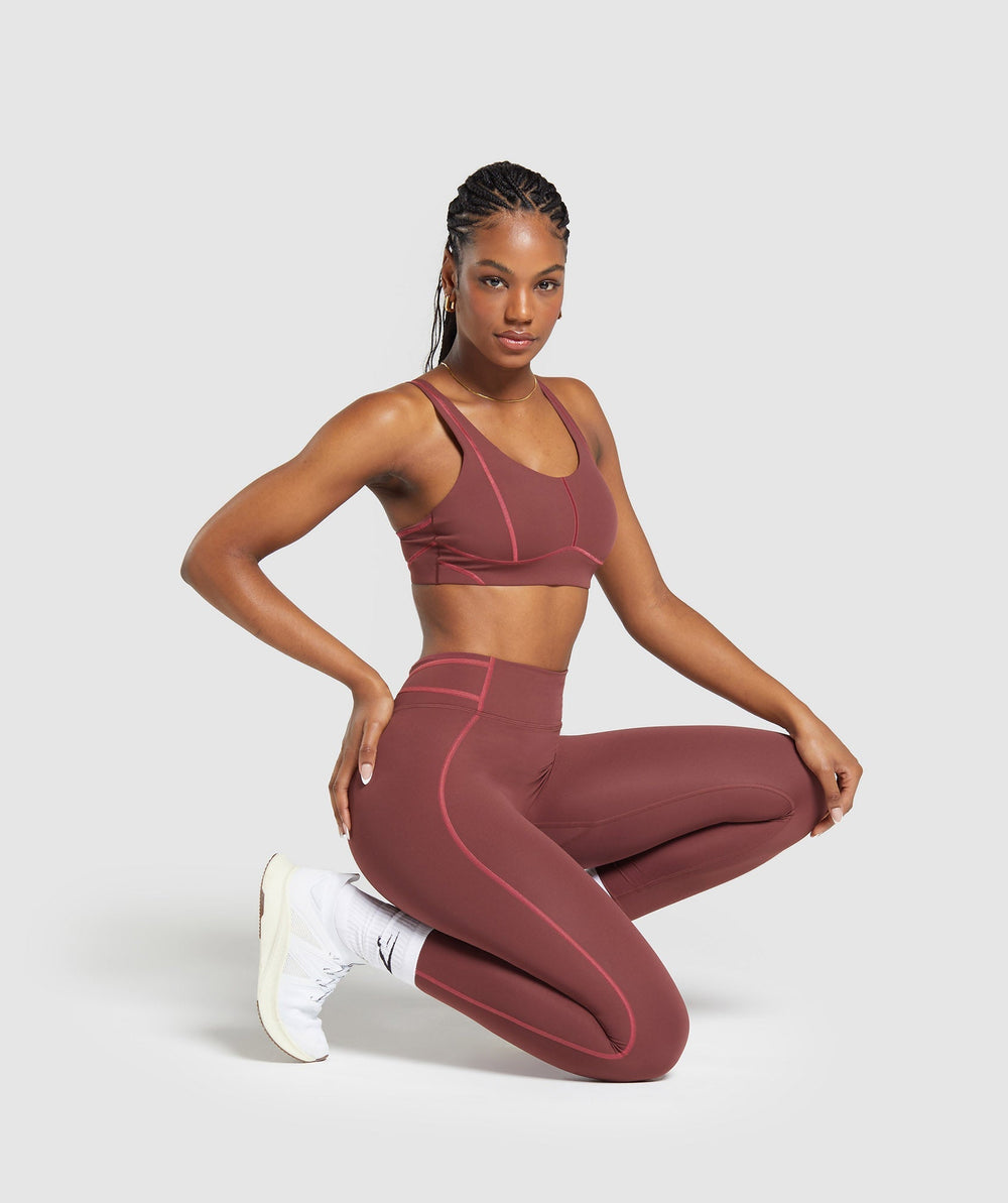 Stitch Feature Leggings - Burgundy Brown