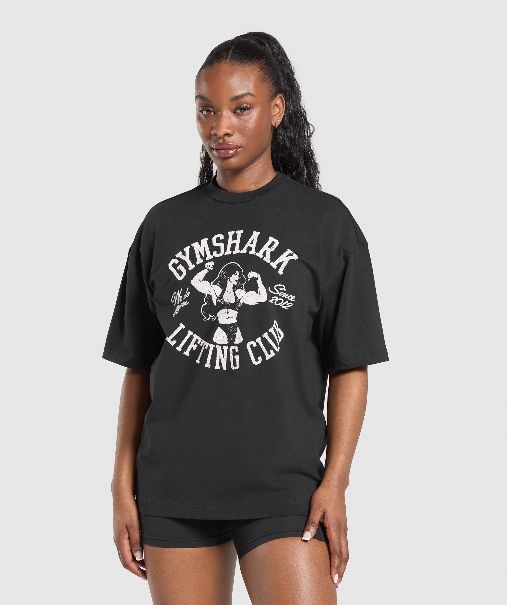 Lifting Girl Graphic Oversized Tee - Black