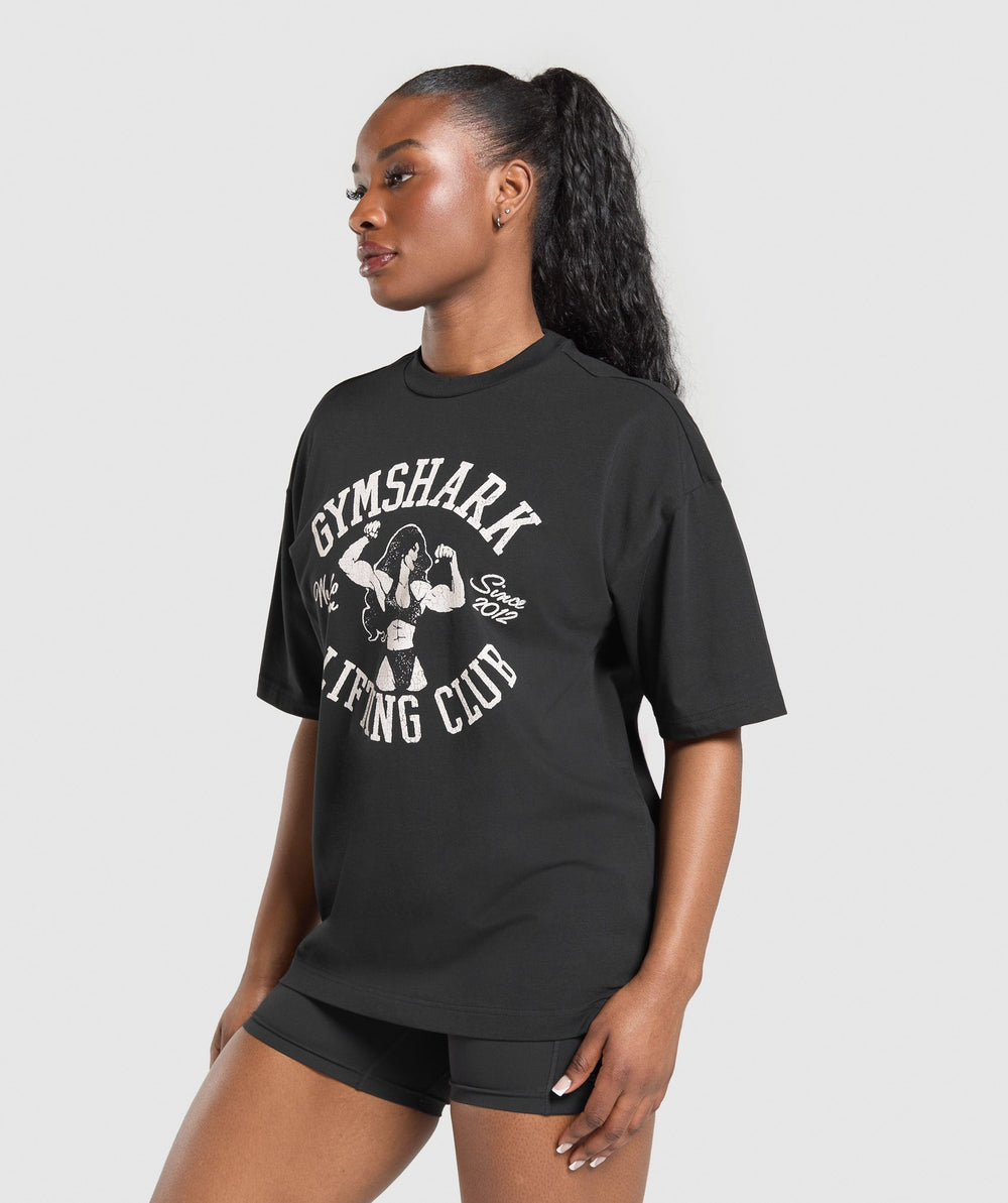 Lifting Girl Graphic Oversized Tee - Black