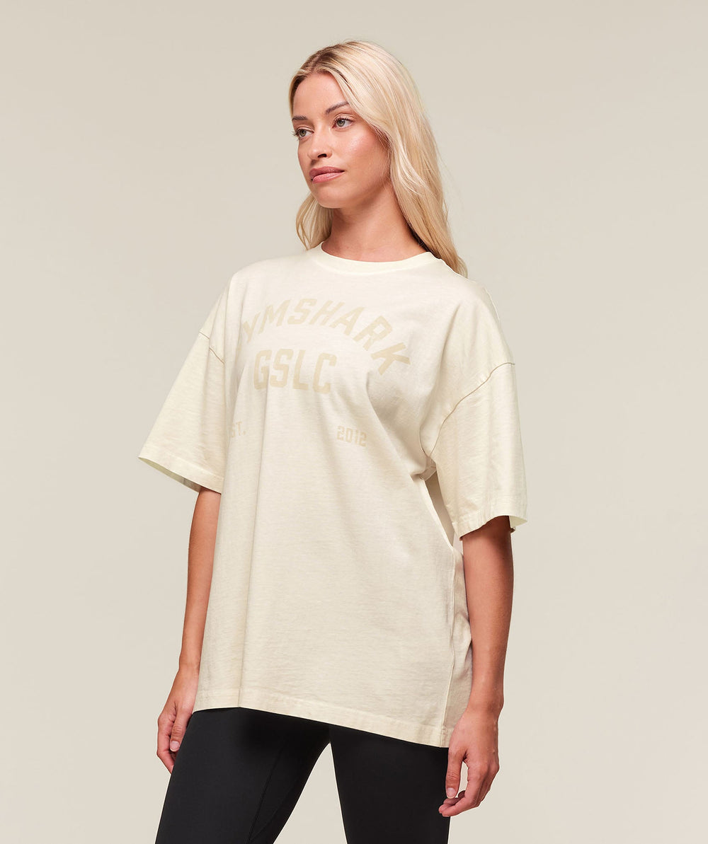66 Washed Graphic Oversized T-Shirt - Oat White