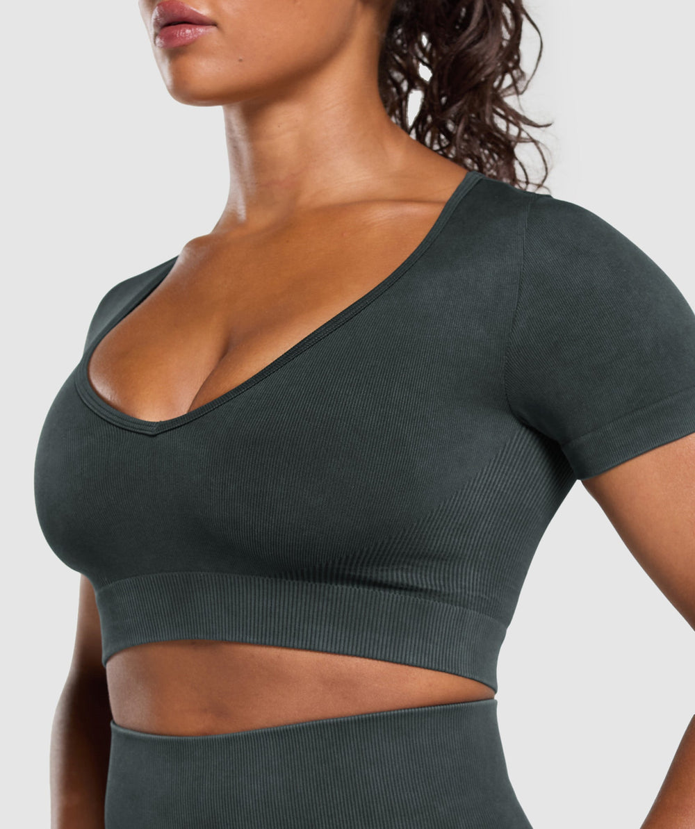 Gains Seamless Washed Crop Top - Black