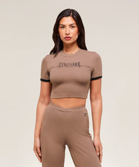 Ribbed Cotton Crop Top - Mocha Mauve/Black