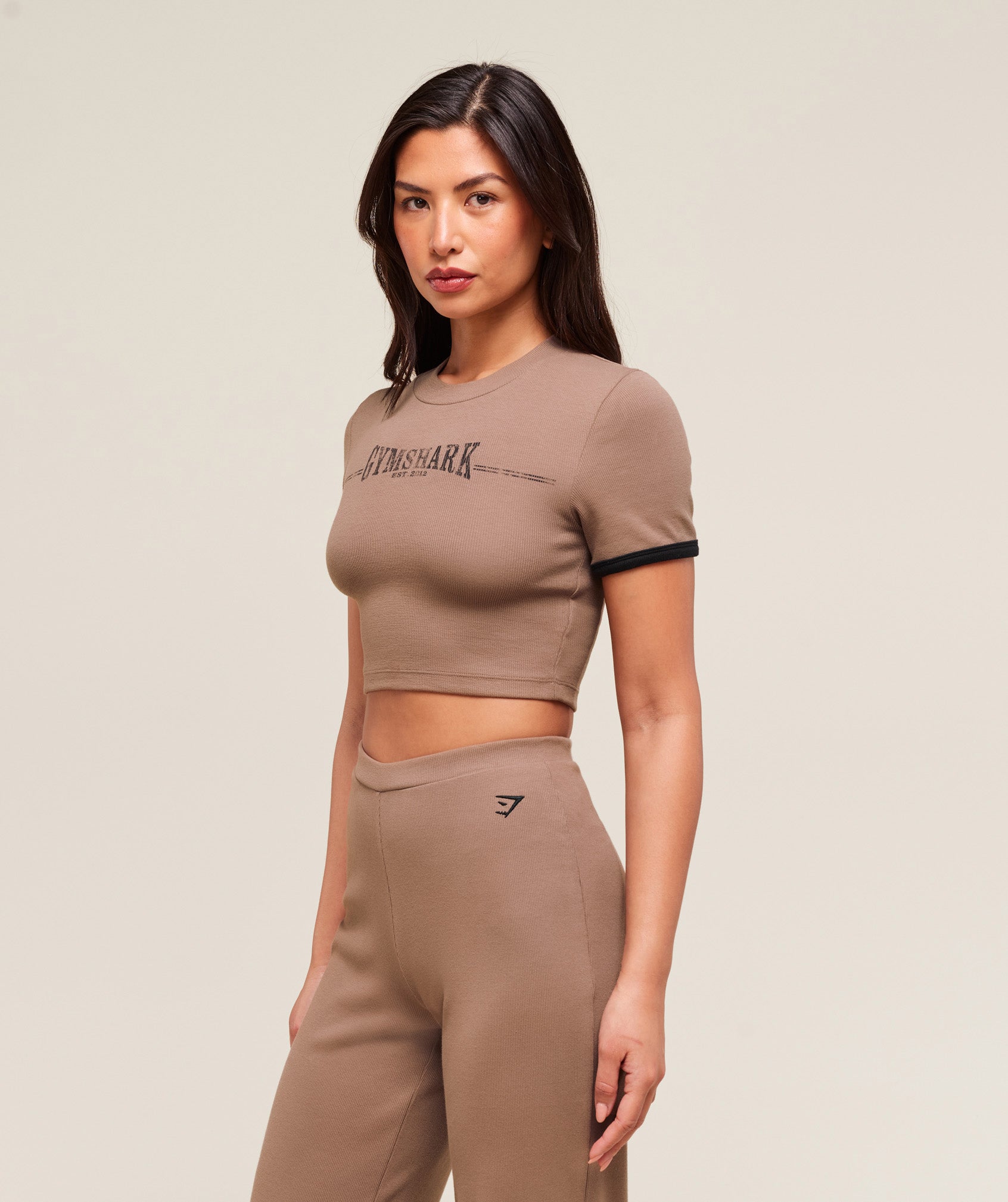 Ribbed Cotton Crop Top - Mocha Mauve/Black
