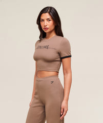 Ribbed Cotton Crop Top - Mocha Mauve/Black