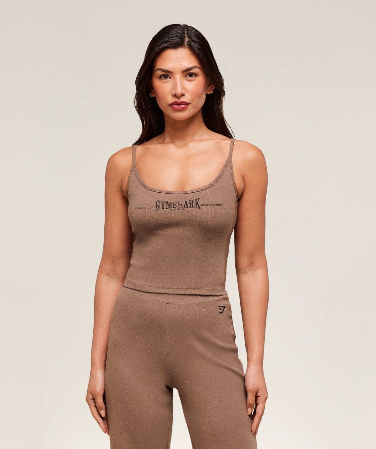 Ribbed Cotton Midi Shelf Tank - Mocha Mauve/Black
