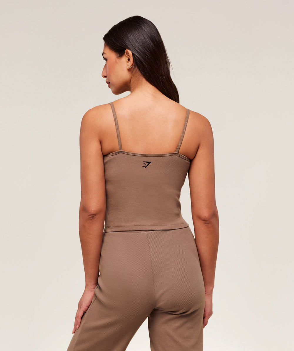 Ribbed Cotton Midi Shelf Tank - Mocha Mauve/Black