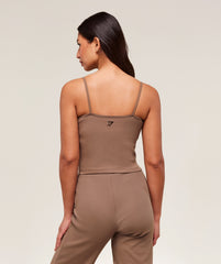 Ribbed Cotton Midi Shelf Tank - Mocha Mauve/Black