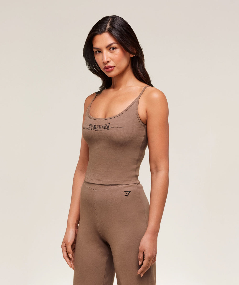 Ribbed Cotton Midi Shelf Tank - Mocha Mauve/Black