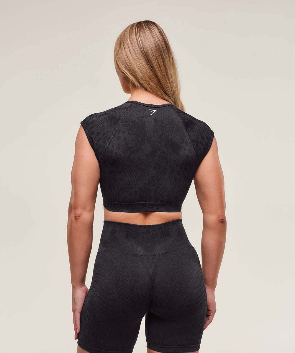 Adapt X Whitney Animal Seamless Crop Top - Black/Asphalt Grey
