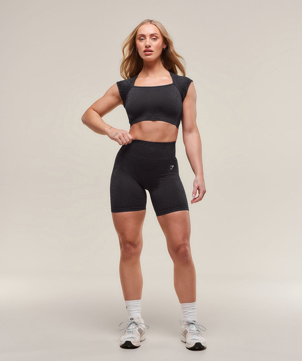Adapt X Whitney Animal Seamless Crop Top - Black/Asphalt Grey