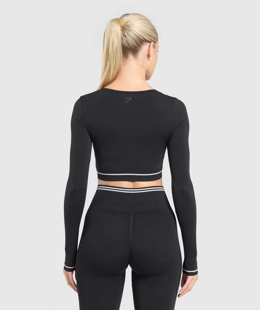 Contrast Seamless Crop Top - Black