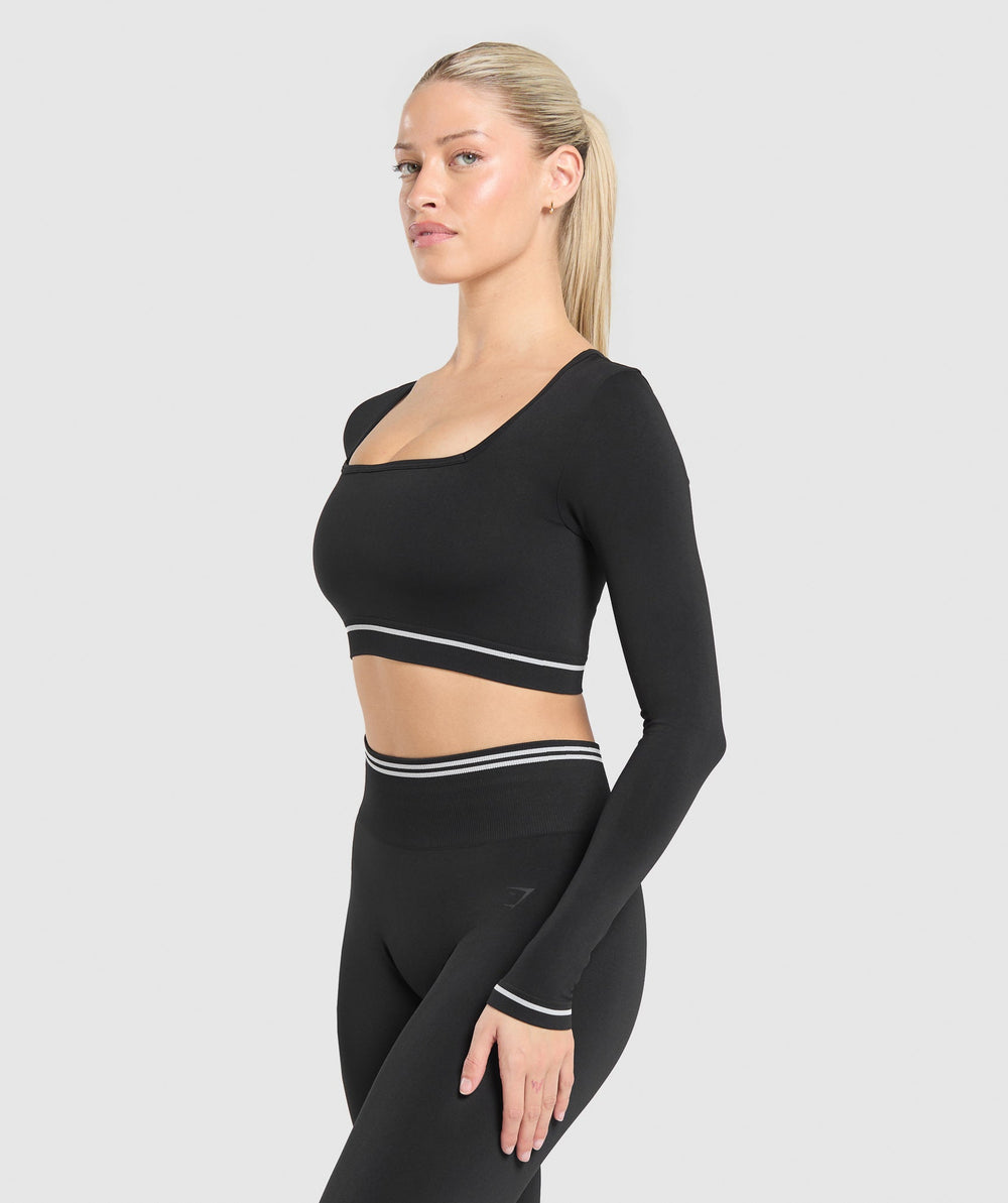 Contrast Seamless Crop Top - Black