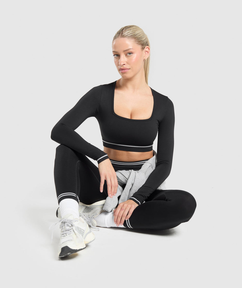 Contrast Seamless Crop Top - Black
