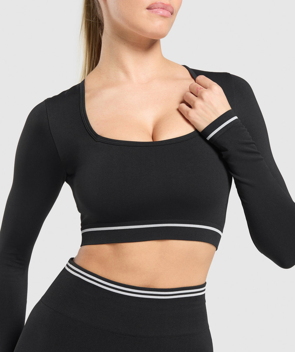 Contrast Seamless Crop Top - Black