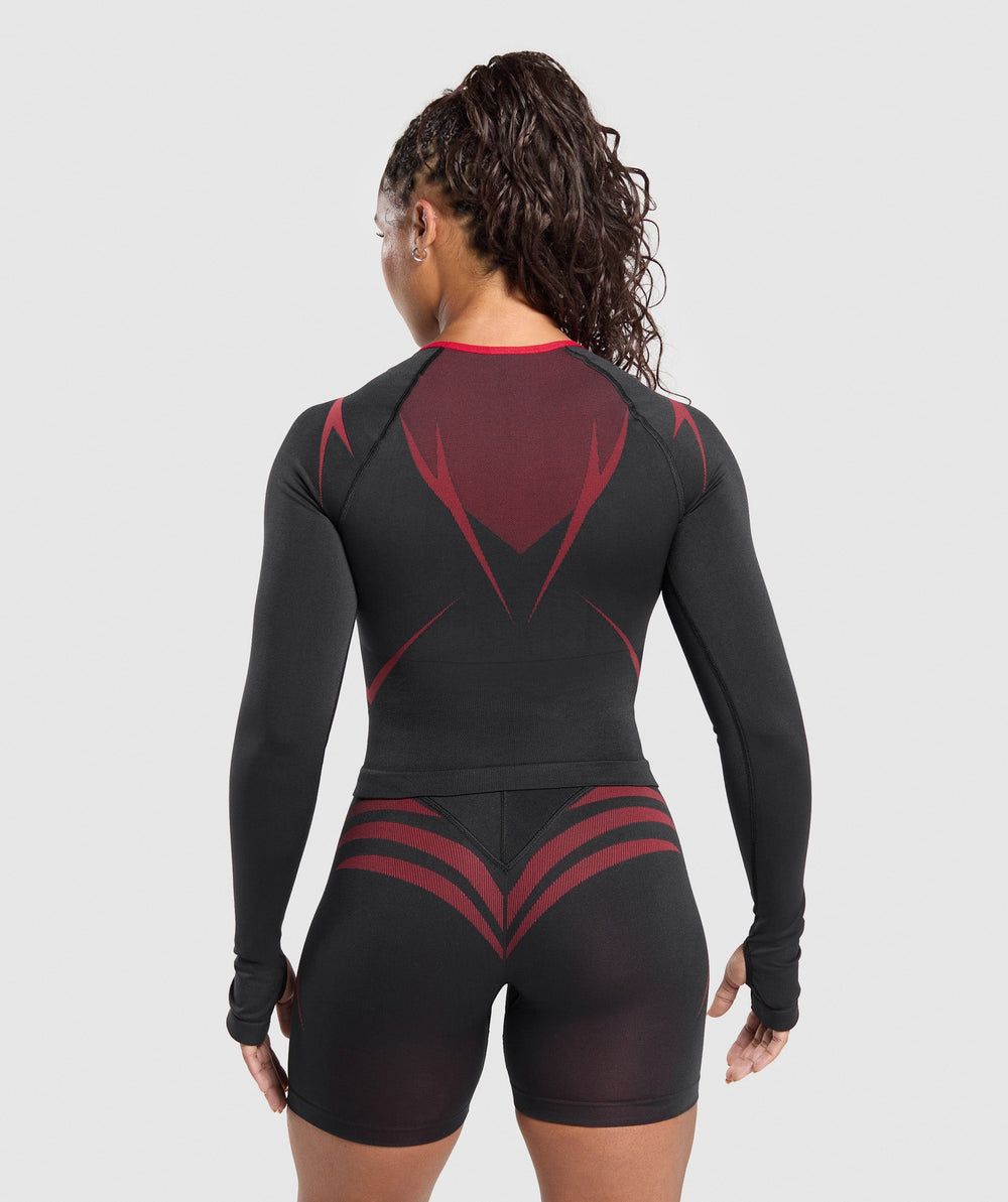 Apex Lift Seamless Long Sleeve Crop Top - Black/Carmine Red