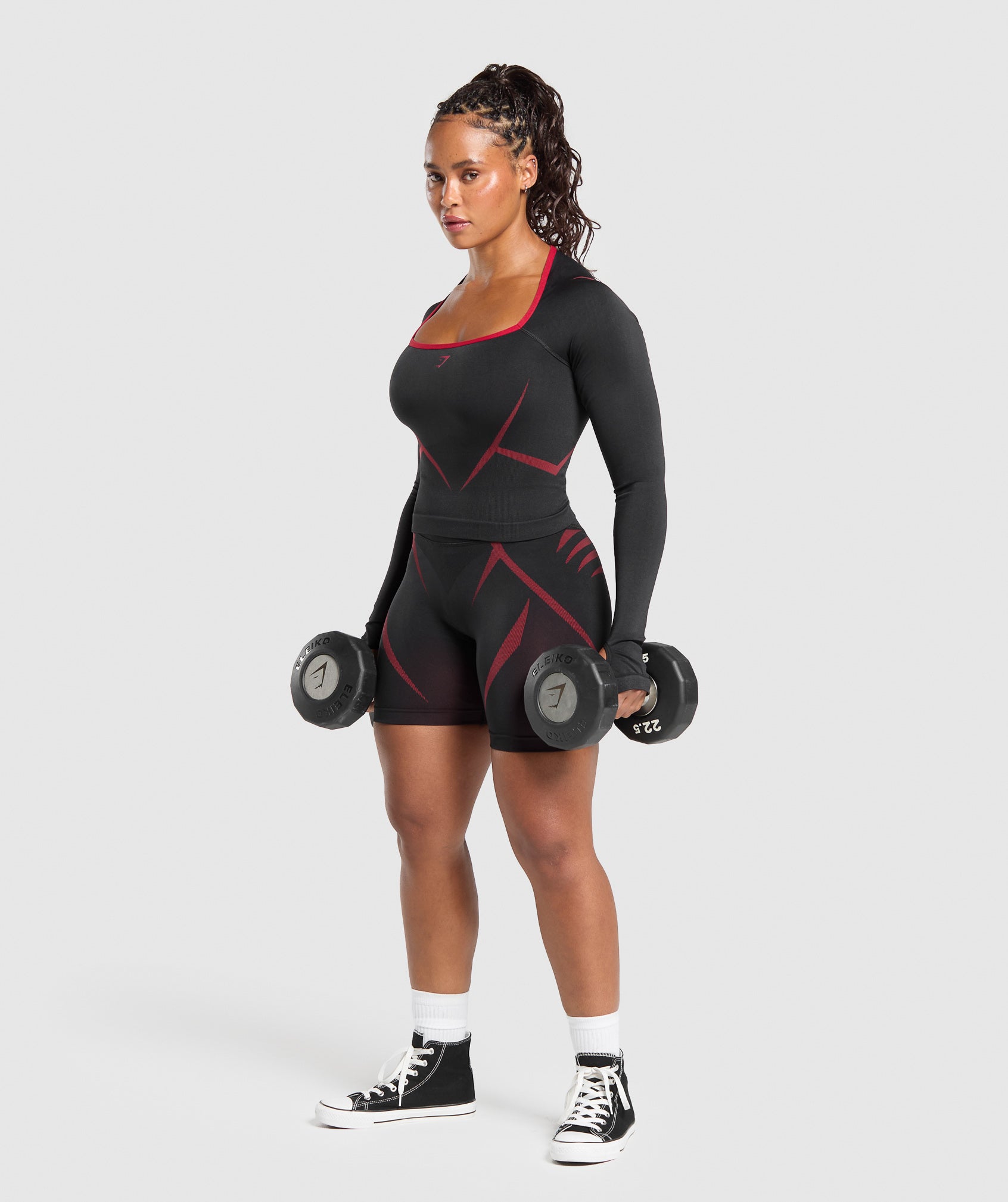 Apex Lift Seamless Long Sleeve Crop Top - Black/Carmine Red