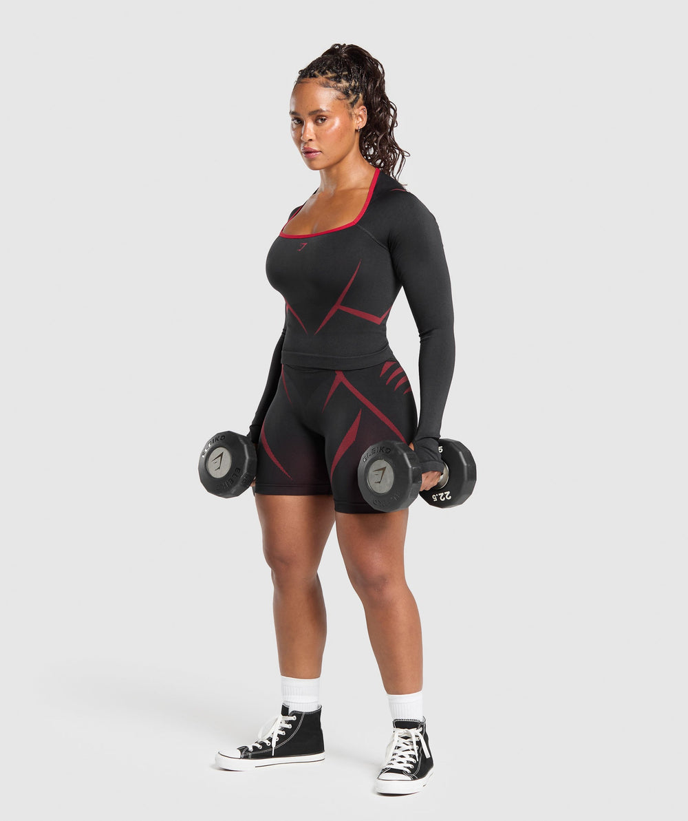 Apex Lift Seamless Long Sleeve Crop Top - Black/Carmine Red