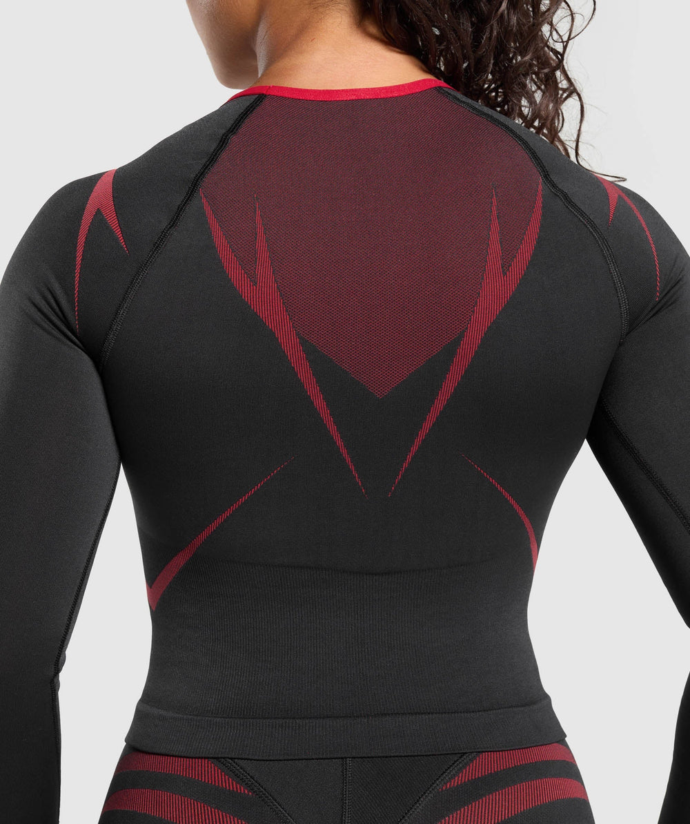 Apex Lift Seamless Long Sleeve Crop Top - Black/Carmine Red