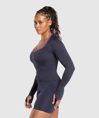 Apex Lift Seamless Long Sleeve Crop Top - Heavy Blue/Cobalt Purple